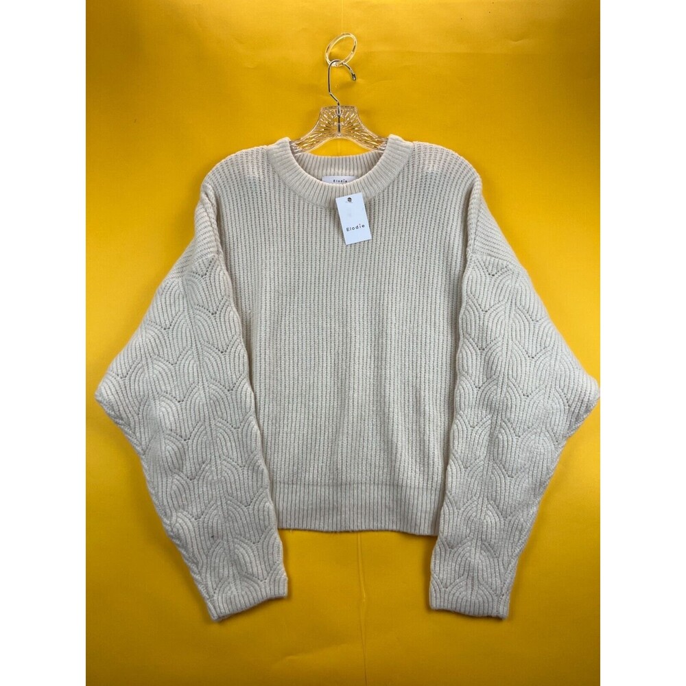 Elodie Sweater Pointelle Sleeve Ivory Womens XL Knit Pullover Crew Neck NWT
